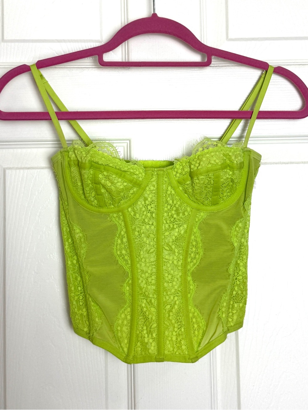 Urban Outfitters Neon Lime Lace Corset Top Women Small Green Adjustable Straps